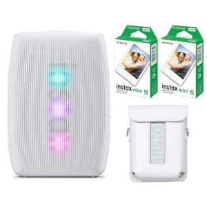 Impresora Fujifilm Instax Mini Link + estuche. Impresora portátil Bluetooth en color blanco arcilla